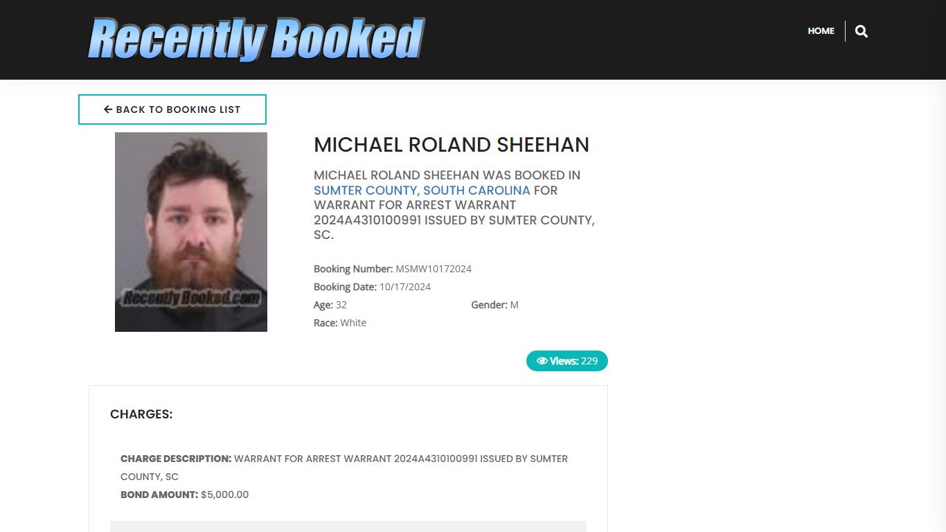 Recent Booking / Mugshot for MICHAEL ROLAND SHEEHAN in Sumter County ...